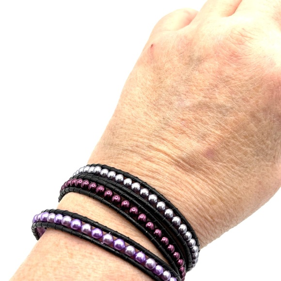Hand Crafted Boho Purple Pearl Wrap Bracelet - Picture 5 of 12